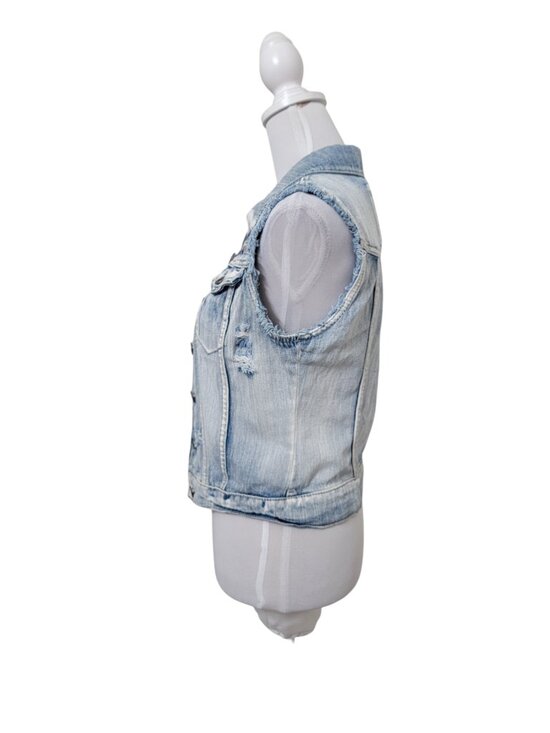 Mudd Size S Denim Distressed Blue Jean Vest, Boho, Button Front - Picture 3 of 10